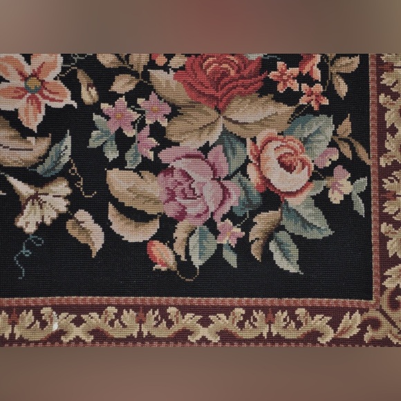 Aubusson Needle Point 100% Wool Hand Stitched Floral Wool Rug Tapestry - Picture 6 of 8